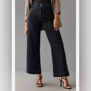 Anthropologie The Colette High-Rise Crop Wide-Leg Jeans by Maeve black wash 31